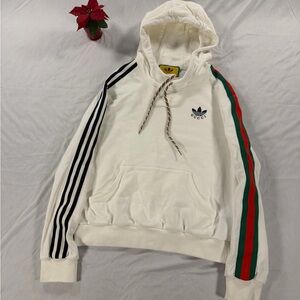 Gucci X Adidas SS22 Ivory Sweatshirt Hoodie Size S White Stripe